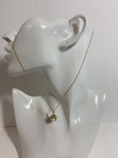 12k Gold Necklace with Faux Pearl Pendant