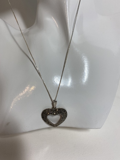 Pretty 925 Necklace with Black Heart and Clear Faux Diamonds