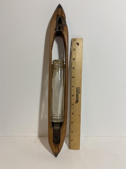 Antique Wooden Weaving Shuttle Rain Gauge