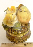 Vintage Bird with Flowers Porcelain Hinged Trinket Dish