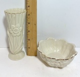 Lenox Vase and Dish Trimmed in Gold