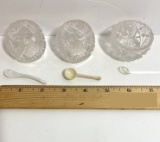 Lot of 3 Pressed Glass Salt Cellars with Miniature Spoons
