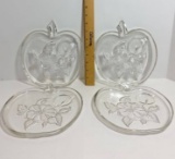 Vintage Set of 4 Apple Blossom Glass Snack Plates
