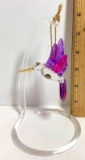 Beautiful Glass Hummingbird Suncatcher on Clear Stand