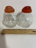 Vintage Red and Orange Cap and Rock Salt & Pepper Set