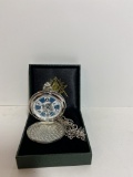 Silver and Gold Tone Masonic Mason Pocket Watch with Chain in Box