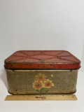 Vintage Red and White Floral Litho Hinged Bread Tin