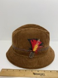 Vintage Brown Corduroy Men's Fedora with Feather