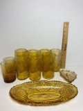 Vintage Lot of Amber Colored Glasses and More