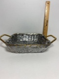 Metal Display Basket Silver and Gold Woven with Handles