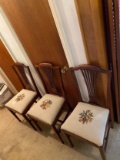 Beautiful Set of 4 Vintage Wooden Dining Chairs with Fruit Needlework Pattern