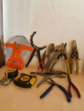 Tool Lot of Snips, Measuring Tapes, Pliers and More
