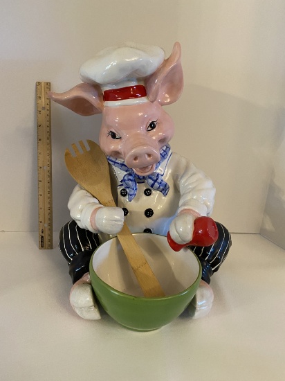 Ceramic Pig with Bowl and Spoon