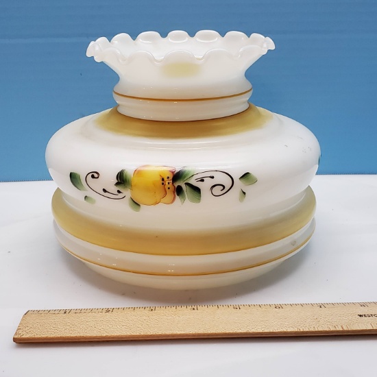 Floral Milk Glass Lamp Shade with Yellow Stripes and Crimped Top 6.5” Fitter