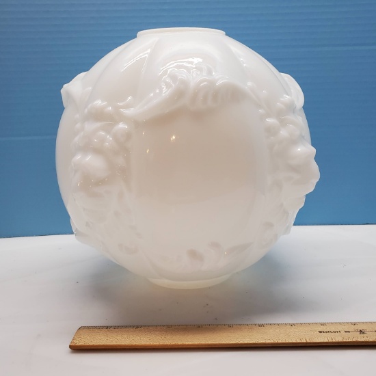 Lion’s Heads Embossed Milk Glass Shade with 3.75”