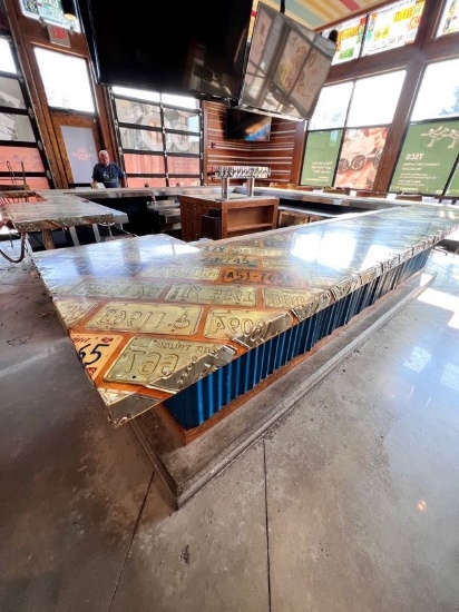 HUGE Bar - Unique Counter Top has Thick Polyurethane with Embedded License Plates