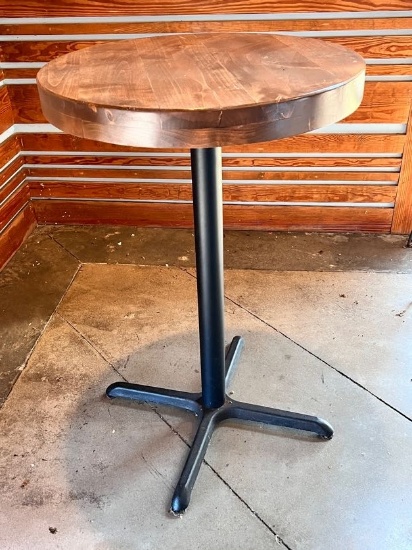 Tall Round Bar Height Table with Wooden Top & Metal Base