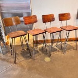 Lot of 4 Heavy Duty Barstools with Metal Bases, Wooden Seats & Backs