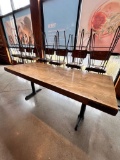 Long Wooden Rectangular Dining Table with Wooden Top & Metal Base