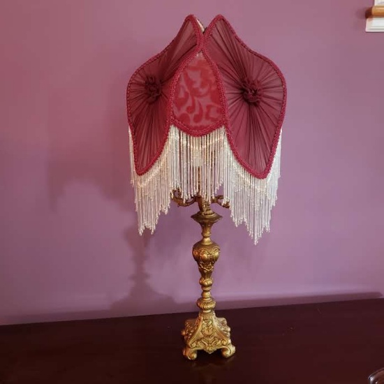 Fabric and Fringe Pontiff Table Lamp - Burgundy