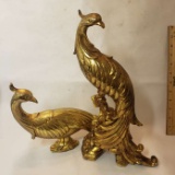 Pair of Vintage Syroco Gold Resin Peacocks