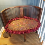 Antique Inlay Wood Settee on Casters