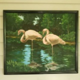 Flamingo Oil on Canvas, Signed Rheba Goggans