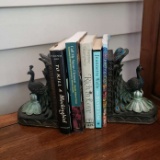 Peacock Bookends and Assorted Books