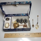Oriental Style Cloth Jewelry Box with Assorted Costume Jewelry