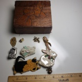 Wooden Jewelry Box with Assorted Pins