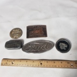 Lot of Emblems, Belt Buckle and Tin