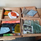 4 Wood Trays Full of Stained Glass Pieces