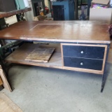 Cool Vintage Wood and Metal Desk with Extra Long Drawers