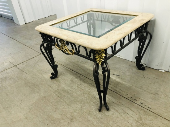 Pulaski Wrought Iron, Brass, Marble, and Glass Grecian Style Side Table