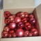Box Lot of Red Christmas Ornaments - Some Glass