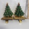 Pair of Brass Stocking Holders - Christmas Trees