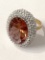 Gold Over Sterling Silver Ring with Clear Stones & Large Stone