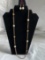 Long Gold Tone Necklace with Pearl Colored Beads, Matching Earrings