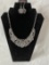 Silver Tone Floral Necklace, Earrings