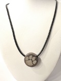 Sterling Silver Clemson Paw Print Pendant on Leather Rope