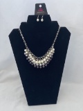 Layered Faux Pearl Necklace, Earrings