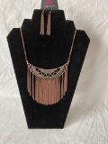 Copper Tone Fringe Necklace, Earrings