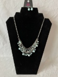 Baby Blue Silver Tones Layered Necklace, Earrings