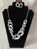 Gray Marbled Look Necklace and Earrings