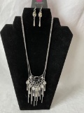 Silver Tone Necklace with Black Stones, Earrings