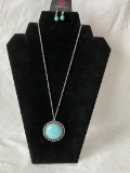 Faux Turquoise Medallion Necklace, Earrings