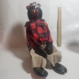 Wooden Bear in Rattan Doll Chair