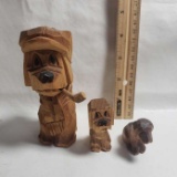 Lot of 3 Carved Wood Dogs