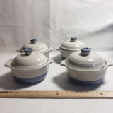 Lot of 4 McCoy Pottery Blue Glaze Soup Bowls with Lids