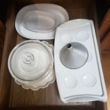 Cabinet Lot of Assorted Items Including Corning Ware